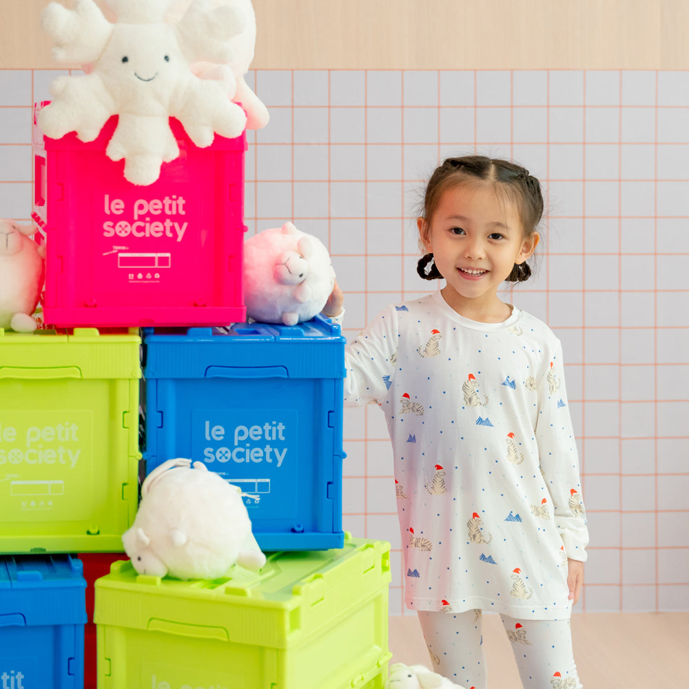 Kids Bamboo Pyjamas in Snow Tiger Print by Le Petit Society — image 5