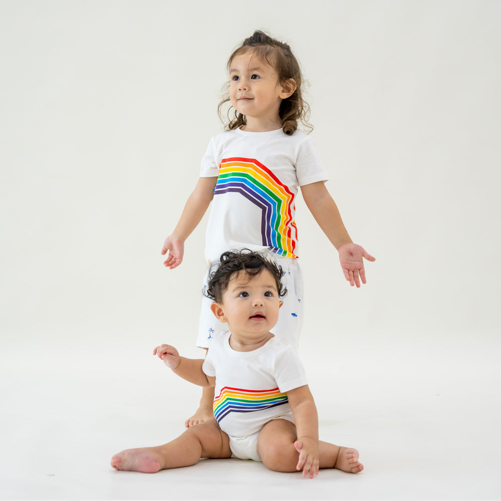 Rainbow Series - Baby Romper in White (Left Arc) by Le Petit Society — image 3