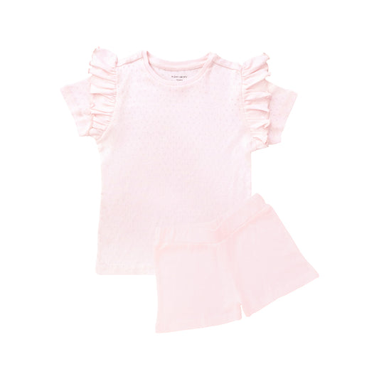 Organic Kids Ruffle Short Sleeves PJ Set in Pink by Le Petit Society
