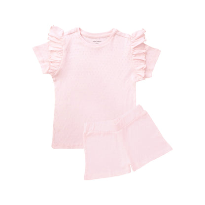 Organic Kids Ruffle Short Sleeves PJ Set in Pink by Le Petit Society — image 15
