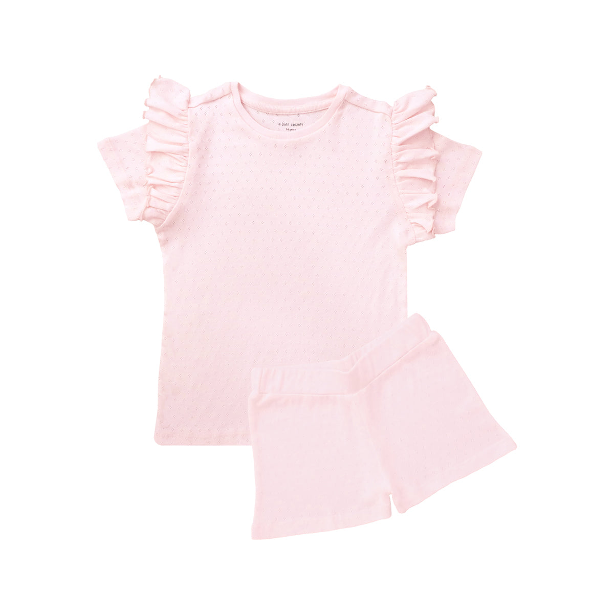 Organic Kids Ruffle Short Sleeves PJ Set in Pink by Le Petit Society — image 14