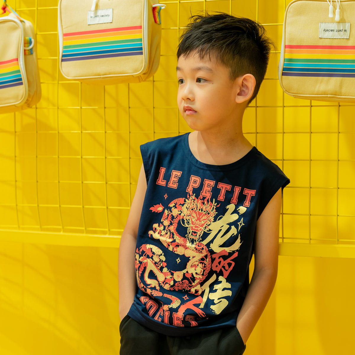 Dragon Streetwear - Kids Tank in Navy Dragon by Le Petit Society — image 2