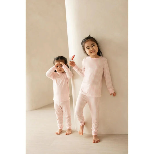 Kids Long Pyjamas Set in Pink Stripes by Selenight Co — image 2