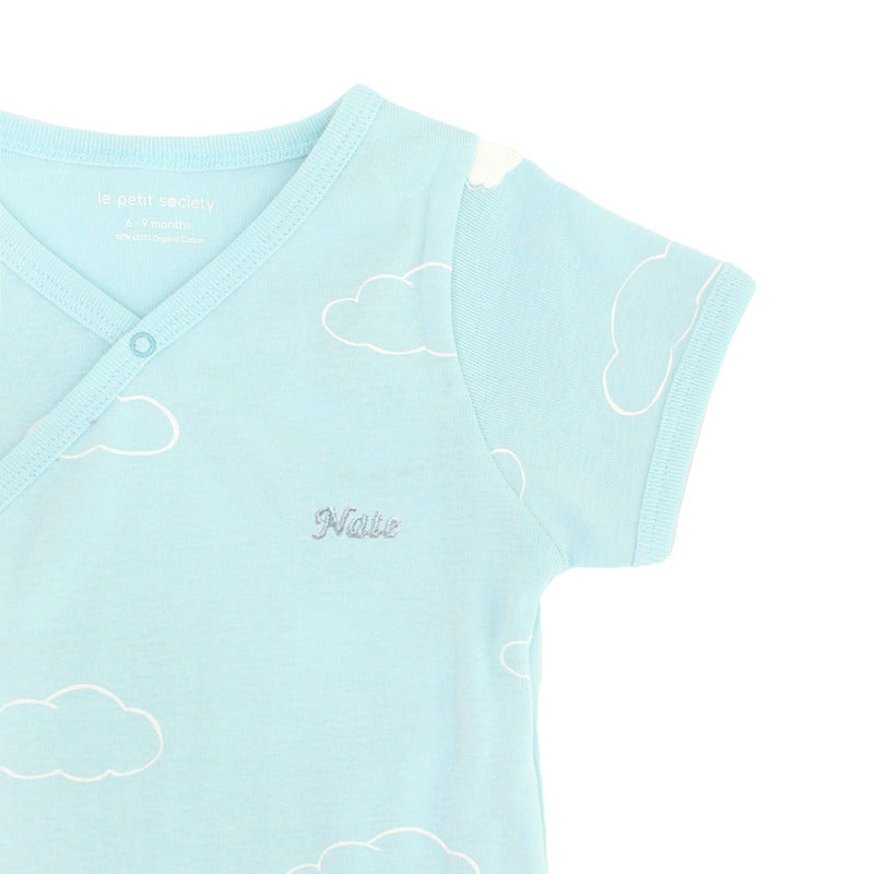 Baby Organic Kimono Romper in Cloud Print by Le Petit Society — image 2