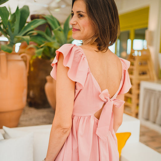 Resort Series - Ladies Flutter Sleeves Baby Doll Dress in Pink by Le Petit Society