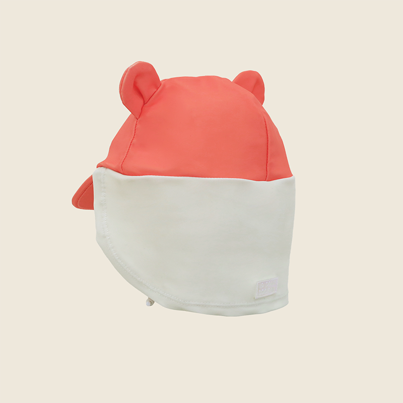 Baby Bear Sunhat side view showing bear ear detail, cream neck flap coverage and Le Petit Society logo patch