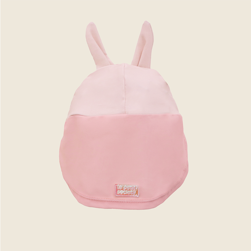 Baby Bunny Sunhat back view showing bunny ears, pink neck flap and Le Petit Society logo patch in blush pink