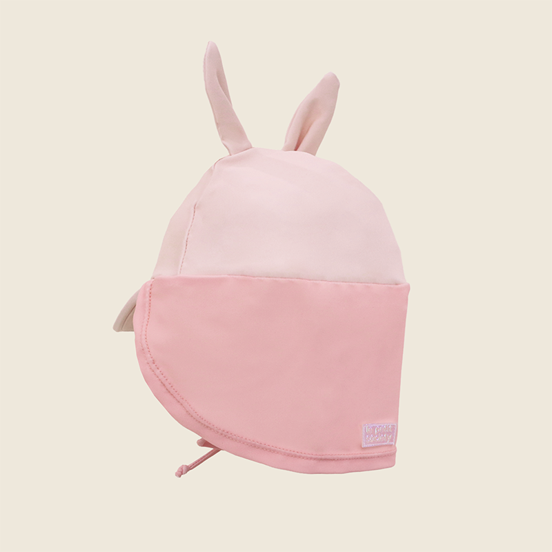 Baby Bunny Sunhat side view showing bunny ear detail, pink neck flap coverage and Le Petit Society logo patch