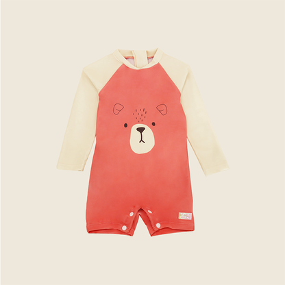 Le Petit Society Orange Baby Bear Swimsuit Front