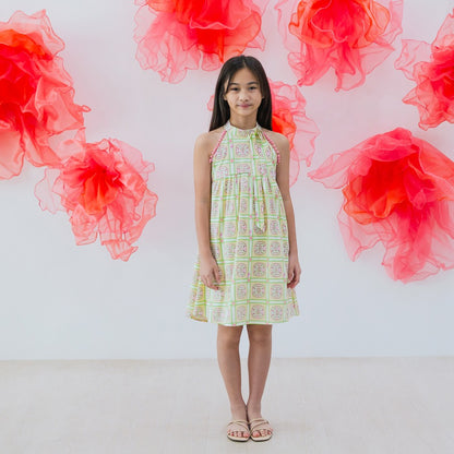 Heritage Series - Girls Cheongsam in Beige Peranakan Print by Le Petit Society — image 2