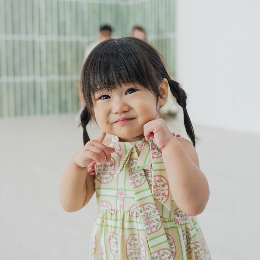 Heritage Series - Girls Cheongsam in Beige Peranakan Print by Le Petit Society — image 5