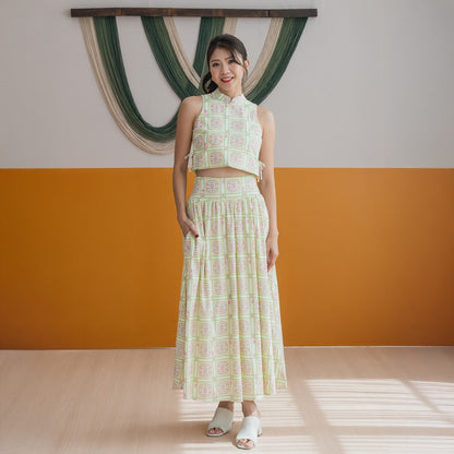 Heritage Series - Ladies Cheongsam Top in Beige Peranakan Print by Le Petit Society — image 4