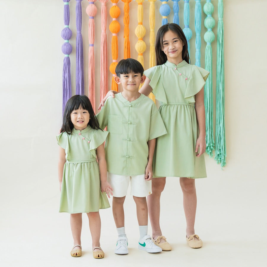 Heritage Series - Girls Cheongsam in Jade by Le Petit Society