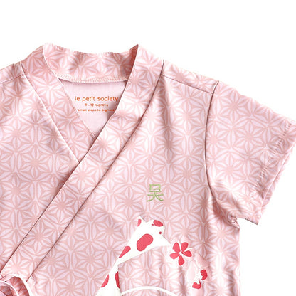 Oriental series - Baby Kimono Romper in Pink Origami Koi Print by Le Petit Society — image 6