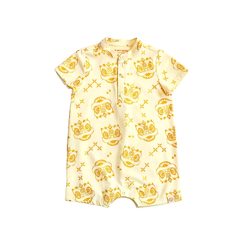Lion Dance Series - Baby Boy Romper in Yellow by Le Petit Society — image 4