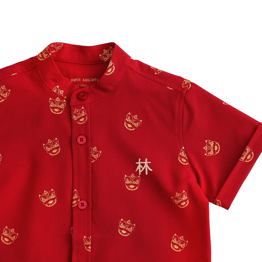 Lion Dance Series - Boys Shirt in Gold Lion Print by Le Petit Society — image 3