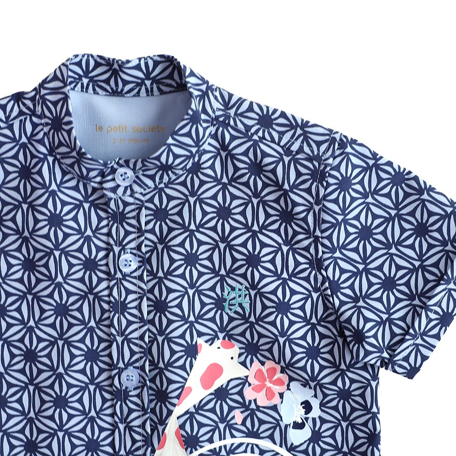 Oriental Series - Boys Shirt in Navy Origami Koi Print by Le Petit Society — image 6