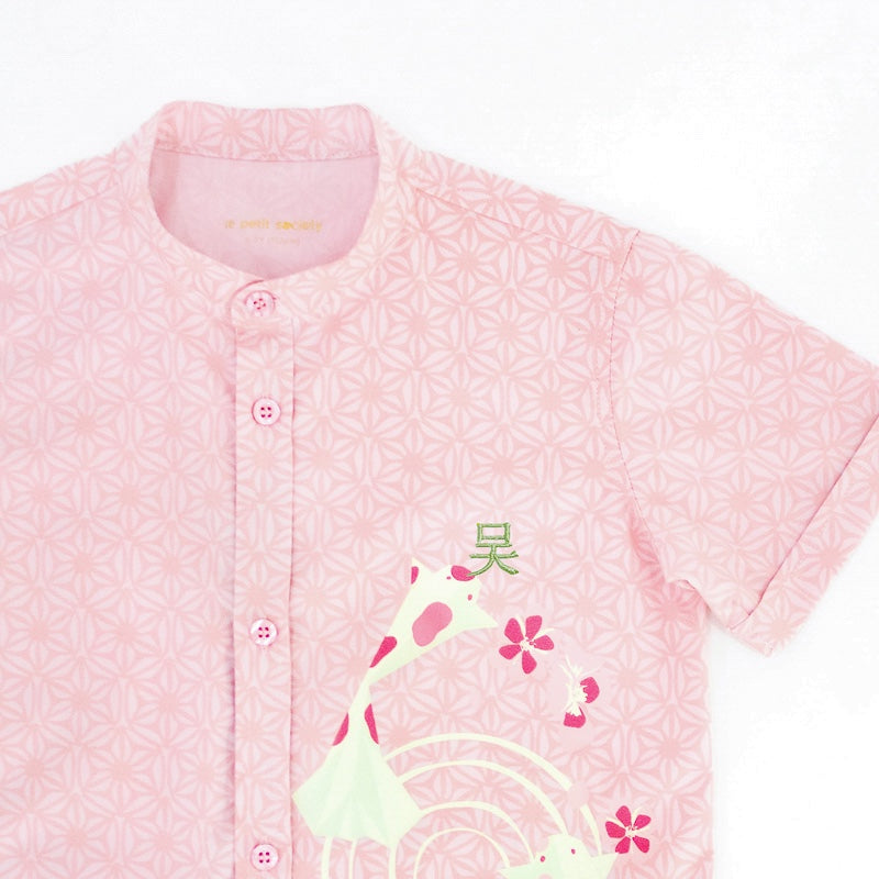 Oriental Series - Boys Shirt in Pink Origami Koi Print by Le Petit Society — image 3