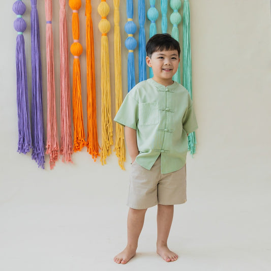 Heritage Series - Boys Mandarin Shirt in Jade by Le Petit Society