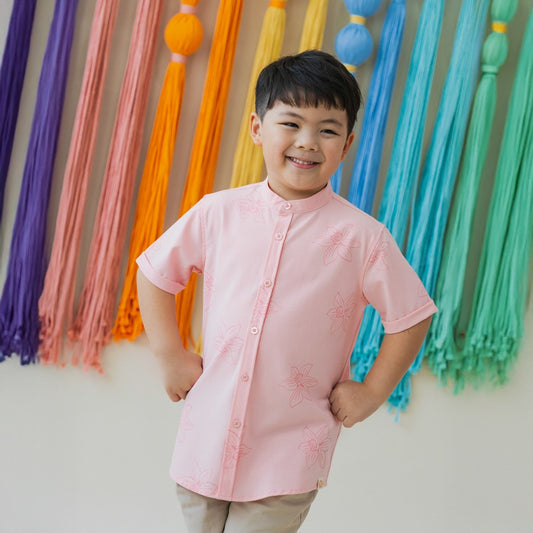 Heritage Series - Boys Shirt in Pink Lilies by Le Petit Society