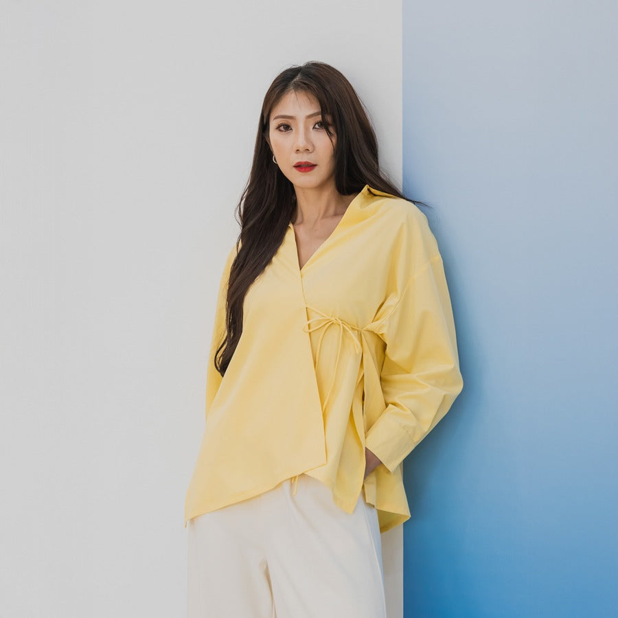 Lion Dance Series - Ladies Wrap Shirt in Yellow by Le Petit Society — image 7