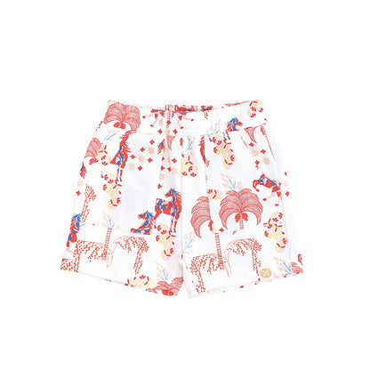 Zodiac Series - Boys Jersey Shorts in Red Carnival Horse Print by Le Petit Society