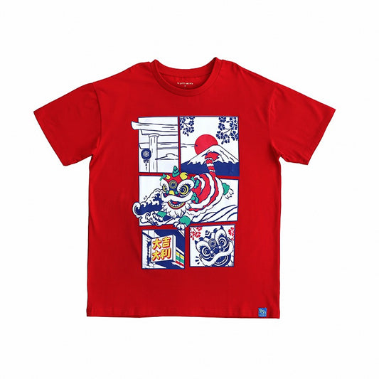 Lion Dance Series - Adult Comic Print Tee in Red by Le Petit Society