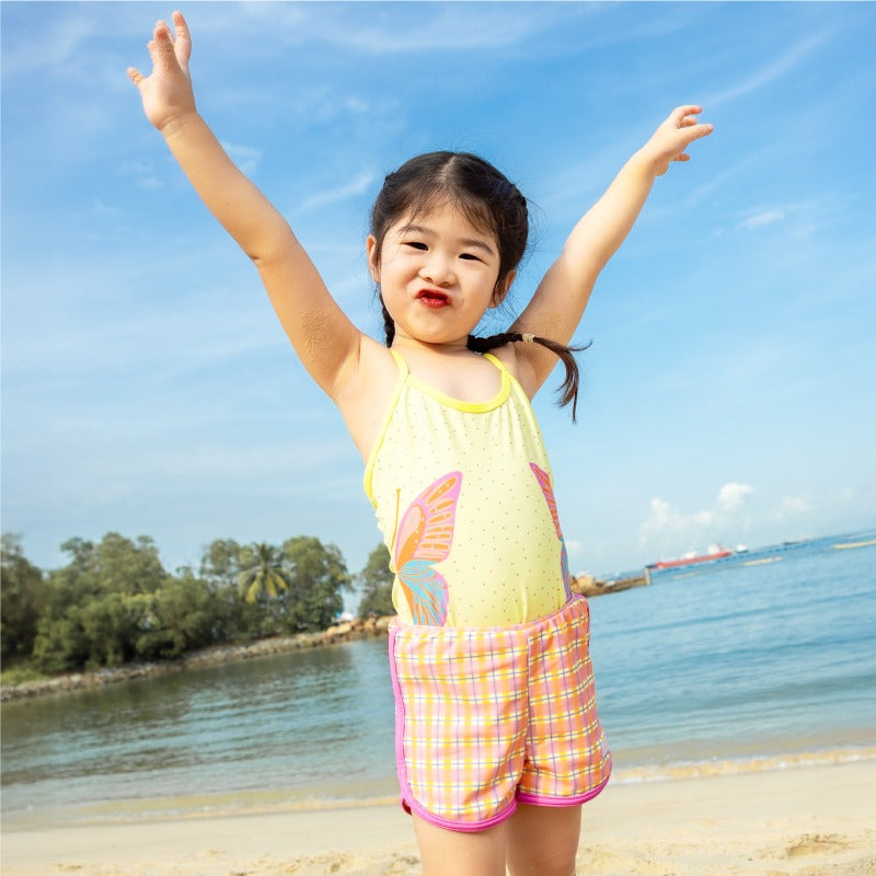 Girls Swim Shorts in Pink Gingham Print by Le Petit Society — image 2
