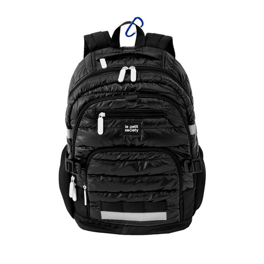 Double Pocket Backpack in Black Puffer by Le Petit Society