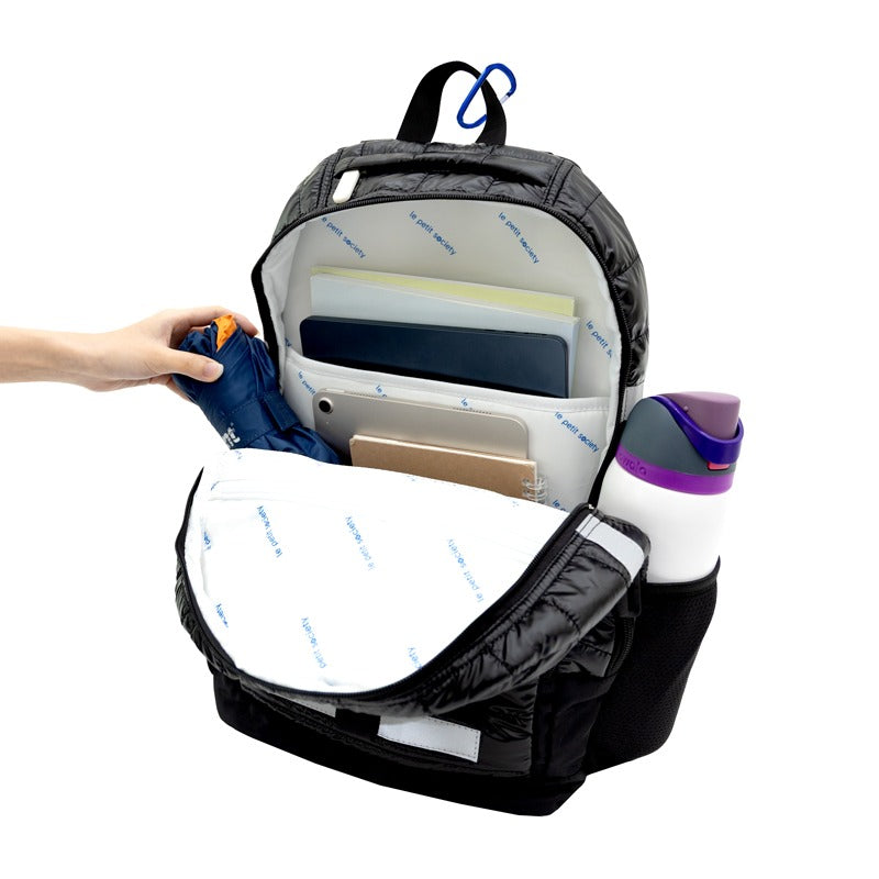 Double Pocket Backpack in Black Puffer by Le Petit Society — image 9