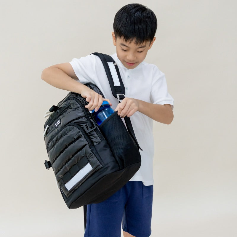 Double Pocket Backpack in Black Puffer by Le Petit Society — image 4