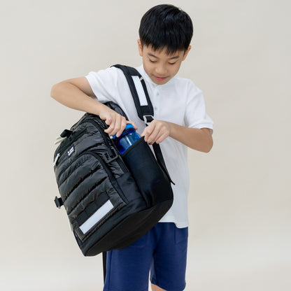 Double Pocket Backpack in Black Puffer by Le Petit Society — image 4