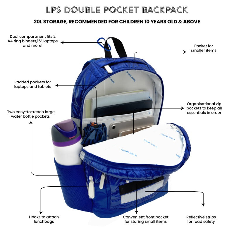 Double Pocket Backpack in Navy Puffer by Le Petit Society — image 10