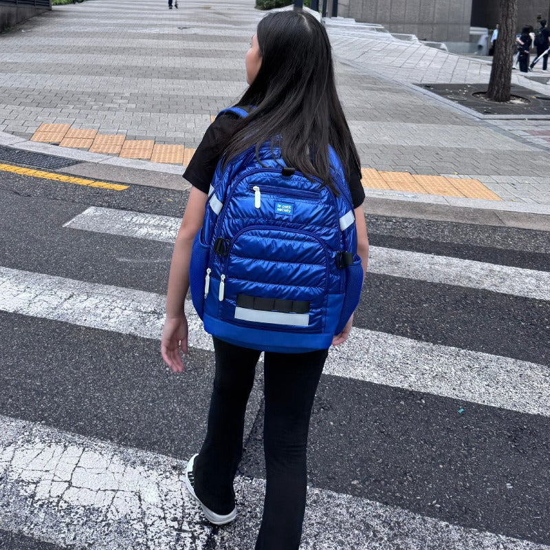 Double Pocket Backpack in Navy Puffer by Le Petit Society — image 3