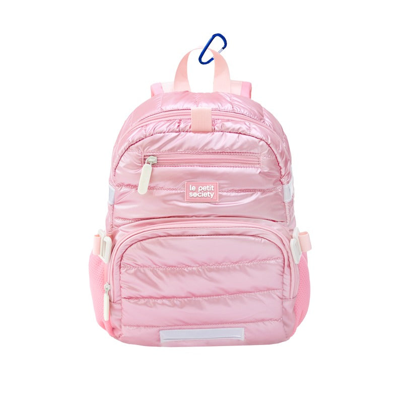 LPS Mini Backpack in pink puffer fabric with detachable chest buckle and front pocket
