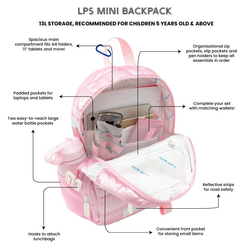 Mini Backpack in Pink Puffer by Le Petit Society — image 8