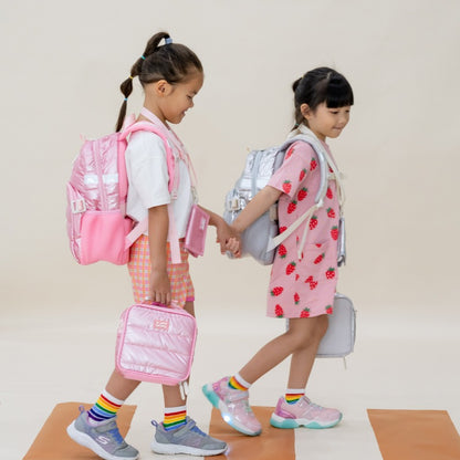 Mini Backpack and Lunch Bag Bundle in Pink Puffer by Le Petit Society — image 3