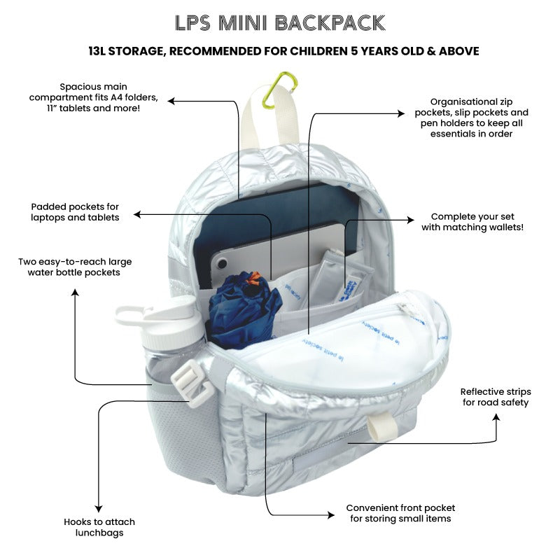 Mini Backpack in Silver Puffer by Le Petit Society — image 11