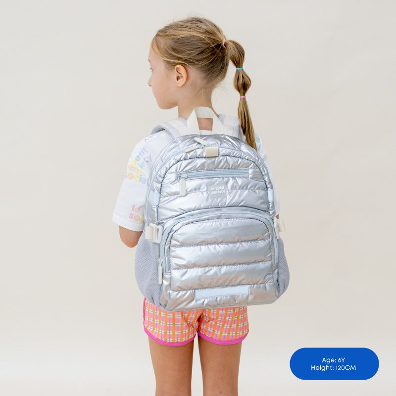 Mini Backpack in Silver Puffer by Le Petit Society — image 2