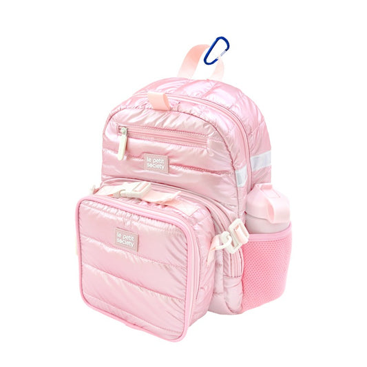 Mini Backpack and Lunch Bag Bundle in Pink Puffer by Le Petit Society
