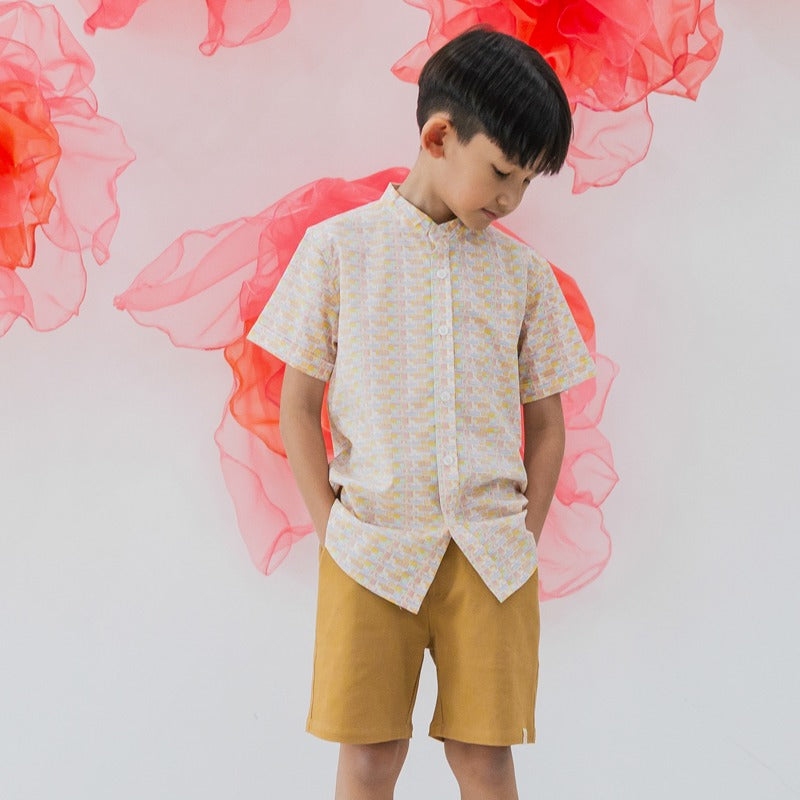 Bermuda Shorts with Adjustable Waistband in Khaki by Le Petit Society — image 2