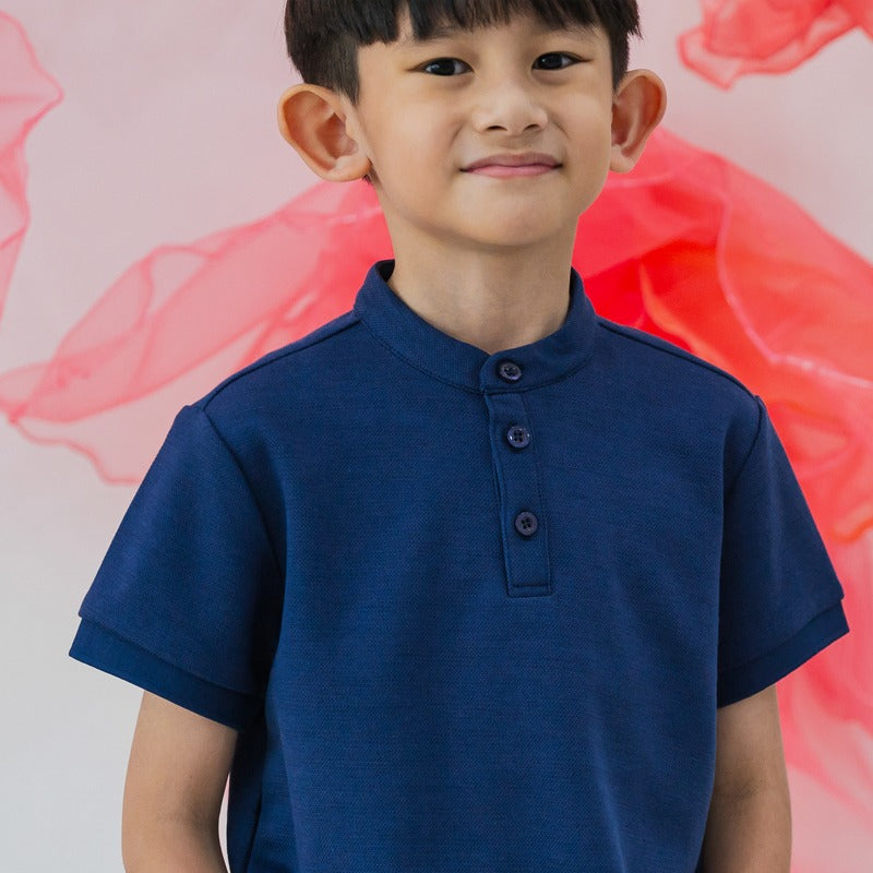 Polo Series - Boys Polo Shirt in Navy by Le Petit Society — image 2