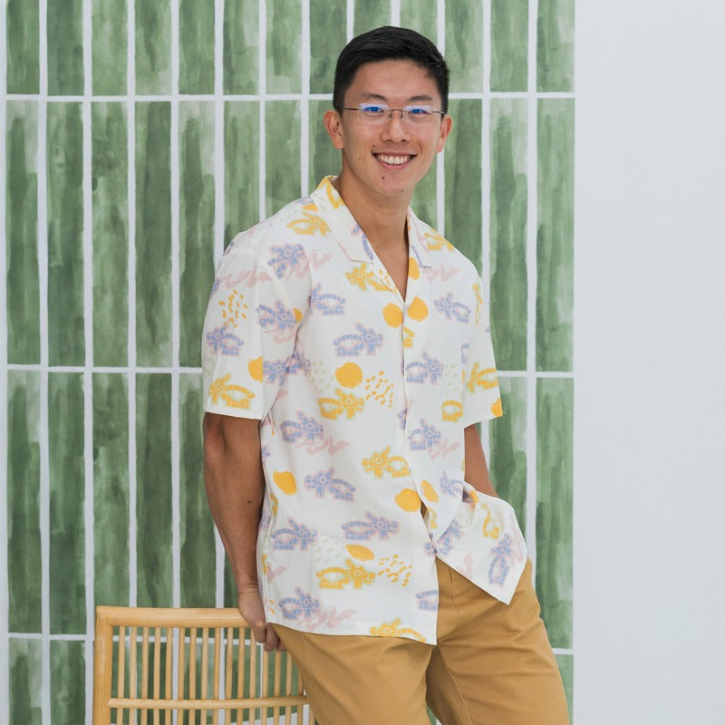 Heritage Series - Unisex Camp Collar Shirt in Pastel Dragon Playground Print by Le Petit Society