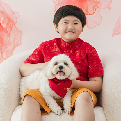 Lion Dance Series - Pet Bandana in Gold Lion Print by Le Petit Society — image 2