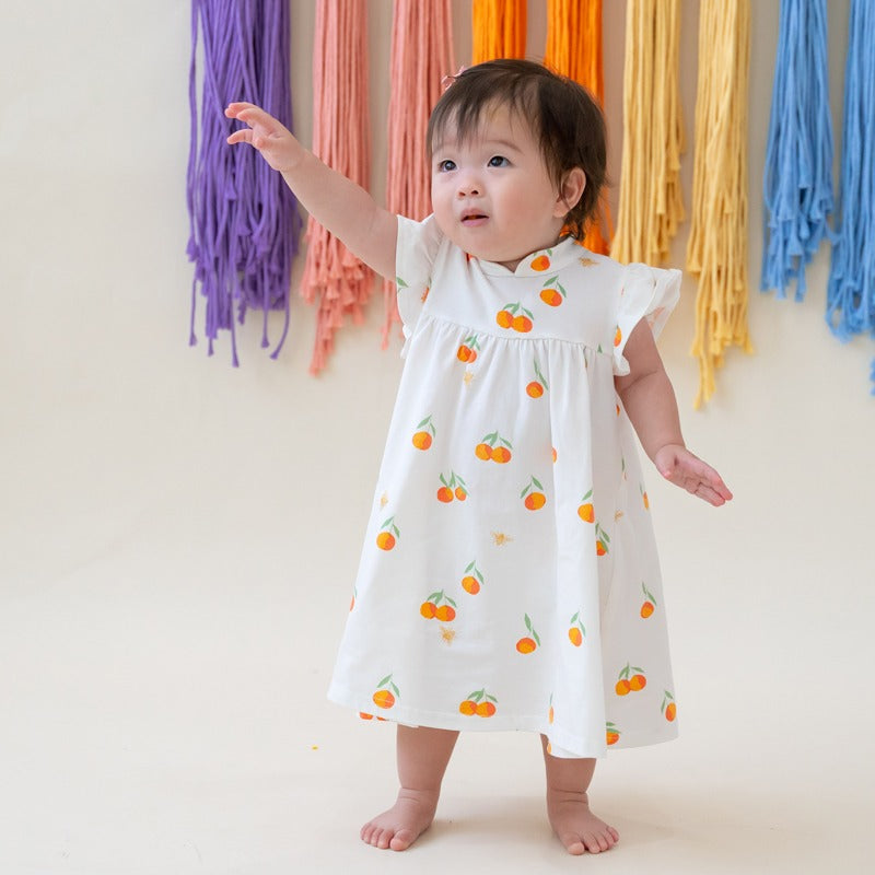 Mandarin Orange Series - Baby Jersey Dress in Classic Orange Print by Le Petit Society