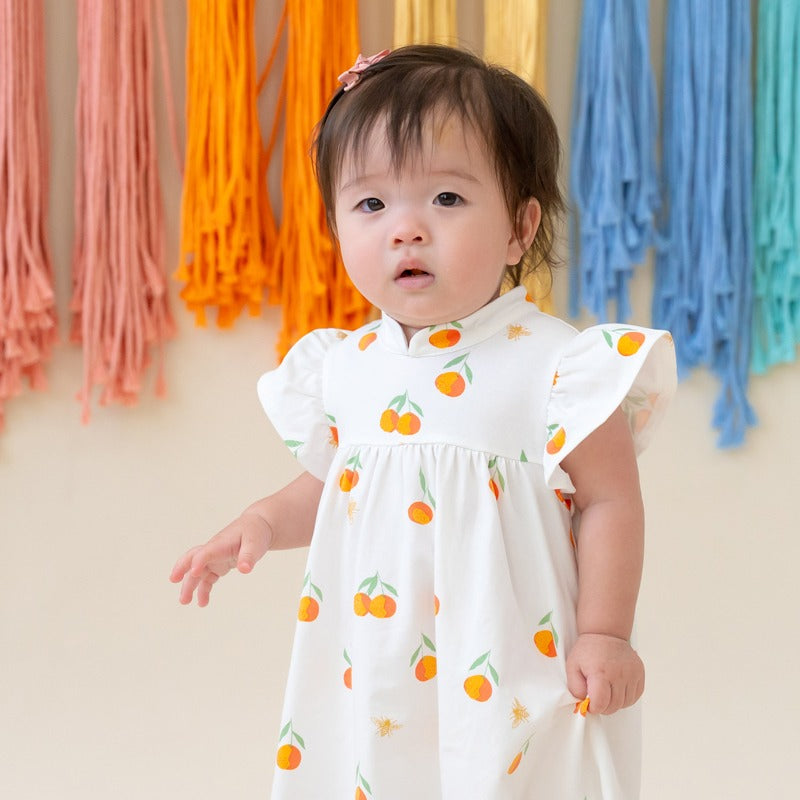Mandarin Orange Series - Baby Jersey Dress in Classic Orange Print by Le Petit Society — image 4