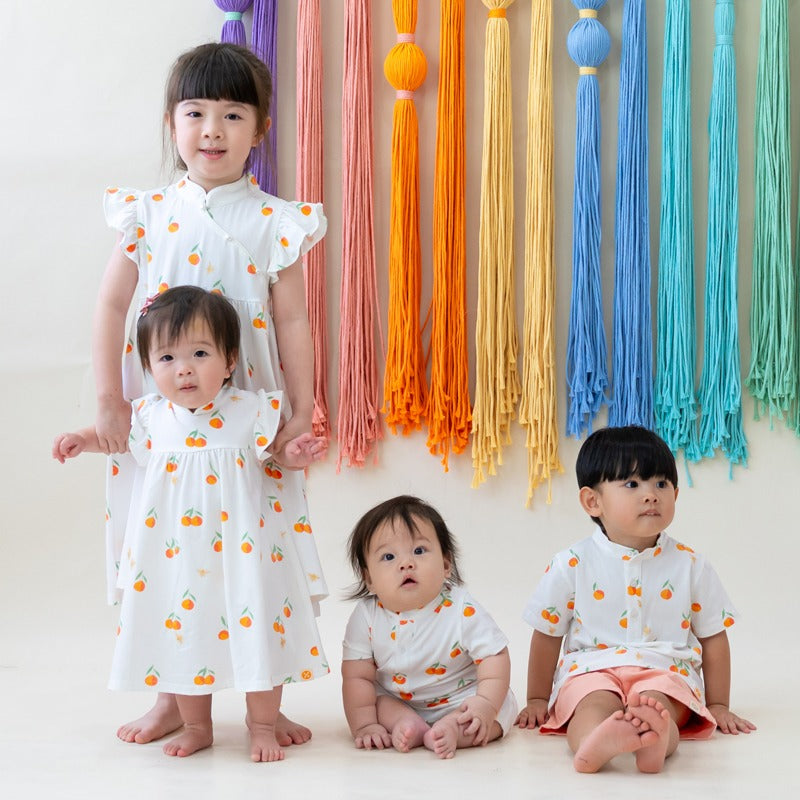 Mandarin Orange Series - Girl's Cheongsam in Classic Orange Print by Le Petit Society — image 3