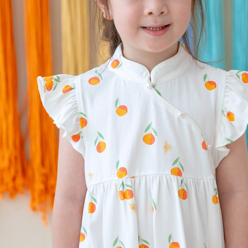 Mandarin Orange Series - Girl's Cheongsam in Classic Orange Print by Le Petit Society — image 2