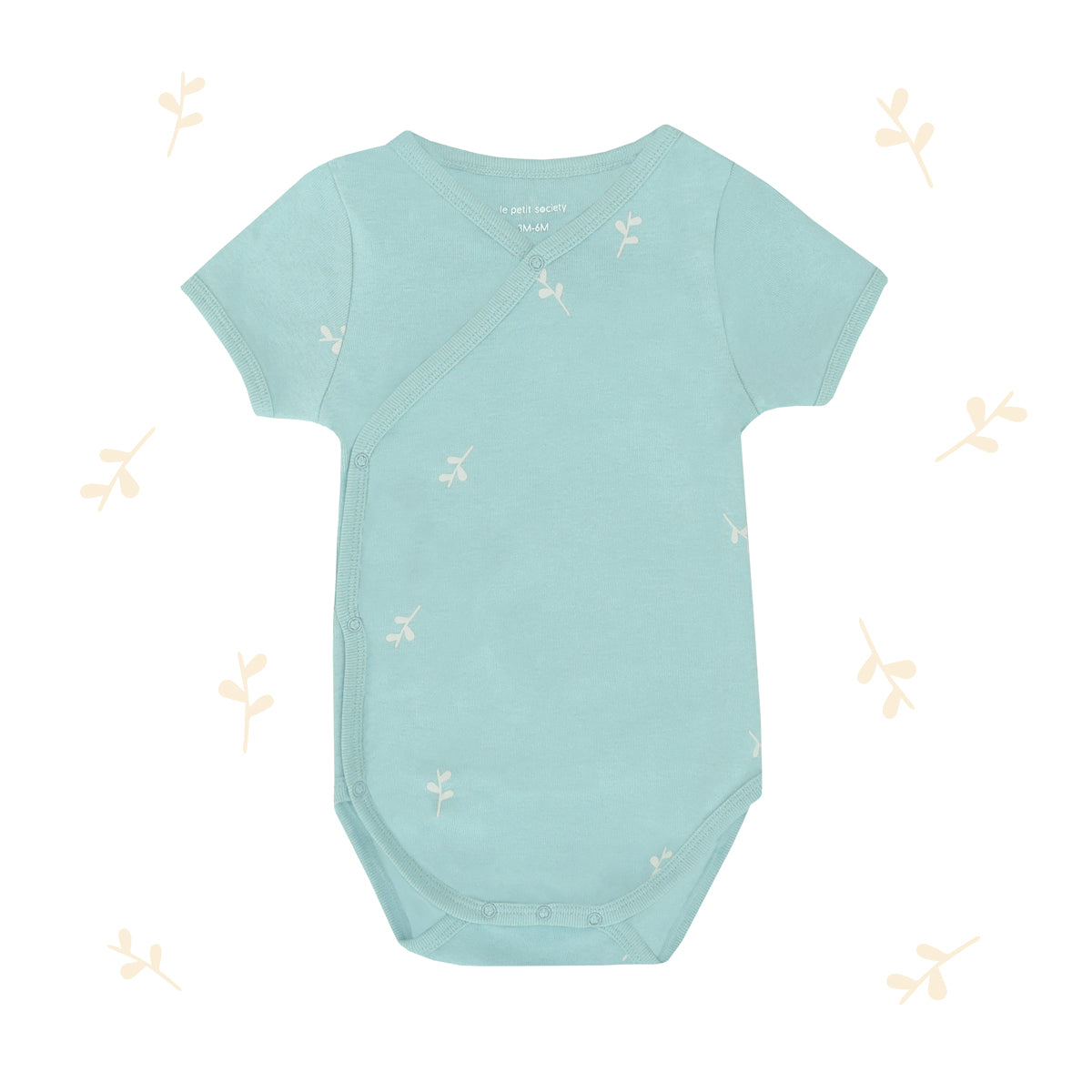 Baby Organic Kimono Romper in Leaf Print by Le Petit Society