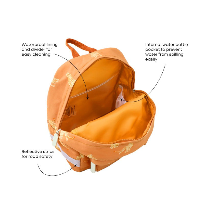 The various features of the mini explorer preschool bag.